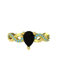 Fern Sonsuzluk Yüzük - Siyah zirkon ve akuamarin 18 ayar altın yüzük #bq4mx3