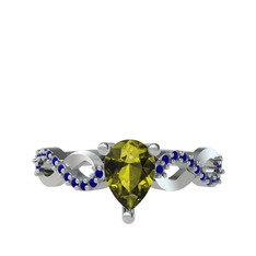 Peridot ve lab safir 18 ayar beyaz altın yüzük