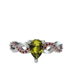 Fern Sonsuzluk Yüzük - Peridot ve garnet 8 ayar beyaz altın yüzük #dbjdle
