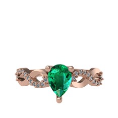 Yeşil kuvars ve pırlanta 14 ayar rose altın yüzük (0.176 karat)