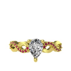 Beyaz zirkon ve rodolit garnet 18 ayar altın yüzük