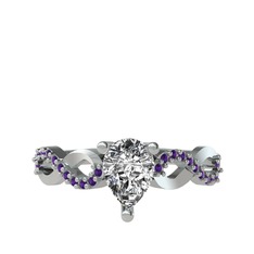 Fern Sonsuzluk Yüzük - Beyaz zirkon ve ametist 8 ayar beyaz altın yüzük #ehd333