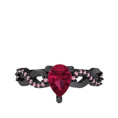 Fern Sonsuzluk Yüzük - Rodolit garnet ve pembe kuvars 925 ayar siyah rodyum kaplama gümüş yüzük #f93r9n