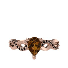 Fern Sonsuzluk Yüzük - Dumanlı kuvars ve siyah zirkon 14 ayar rose altın yüzük #feq3wl