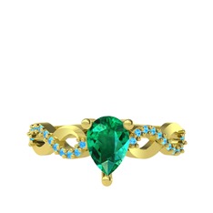 Yeşil kuvars ve akuamarin 14 ayar altın yüzük