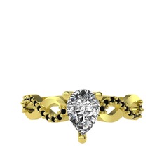 Fern Sonsuzluk Yüzük - Swarovski ve siyah zirkon 18 ayar altın yüzük #h2fseb