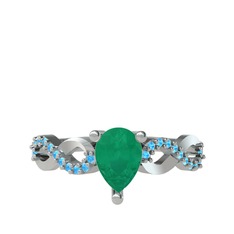 Fern Sonsuzluk Yüzük - Kök zümrüt ve akuamarin 14 ayar beyaz altın yüzük #hnedod