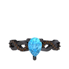 Akuamarin ve dumanlı kuvars 925 ayar siyah rodyum kaplama gümüş yüzük