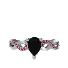 Fern Sonsuzluk Yüzük - Siyah zirkon ve rodolit garnet 18 ayar beyaz altın yüzük #jplz3c