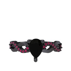 Fern Sonsuzluk Yüzük - Siyah zirkon ve rodolit garnet 925 ayar siyah rodyum kaplama gümüş yüzük #khbxzu