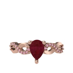 Kök yakut ve pembe kuvars 925 ayar rose altın kaplama gümüş yüzük