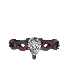 Fern Sonsuzluk Yüzük - Beyaz zirkon ve rodolit garnet 925 ayar siyah rodyum kaplama gümüş yüzük #kjo63t