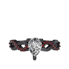 Fern Sonsuzluk Yüzük - Swarovski ve garnet 925 ayar siyah rodyum kaplama gümüş yüzük #m1e23r