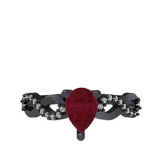 Fern Sonsuzluk Yüzük - Kök yakut ve beyaz zirkon 925 ayar siyah rodyum kaplama gümüş yüzük #oyxt7k