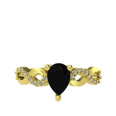 Fern Sonsuzluk Yüzük - Siyah zirkon ve swarovski 8 ayar altın yüzük #p5e41v