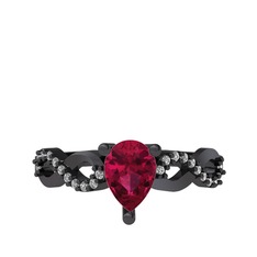 Fern Sonsuzluk Yüzük - Rodolit garnet ve swarovski 925 ayar siyah rodyum kaplama gümüş yüzük #p6ph3x