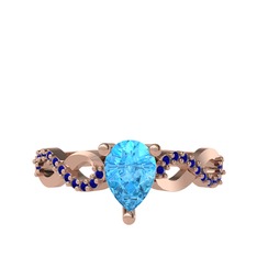 Akuamarin ve lab safir 925 ayar rose altın kaplama gümüş yüzük