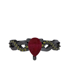 Kök yakut ve peridot 925 ayar siyah rodyum kaplama gümüş yüzük