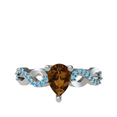 Dumanlı kuvars ve akuamarin 18 ayar beyaz altın yüzük