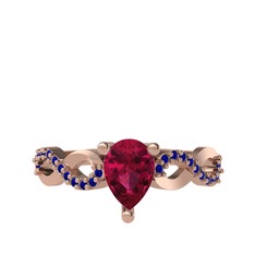 Rodolit garnet ve lab safir 14 ayar rose altın yüzük