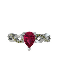 Rodolit garnet ve peridot 18 ayar beyaz altın yüzük