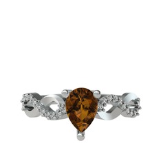 Fern Sonsuzluk Yüzük - Dumanlı kuvars ve beyaz zirkon 14 ayar beyaz altın yüzük #t7kf1d