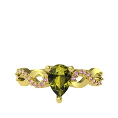 Fern Sonsuzluk Yüzük - Peridot ve pembe kuvars 8 ayar altın yüzük #td49s