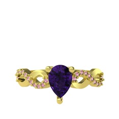 Fern Sonsuzluk Yüzük - Ametist ve pembe kuvars 8 ayar altın yüzük #teq915