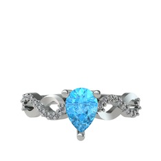 Fern Sonsuzluk Yüzük - Akuamarin ve pırlanta 8 ayar beyaz altın yüzük (0.176 karat) #tj31ma
