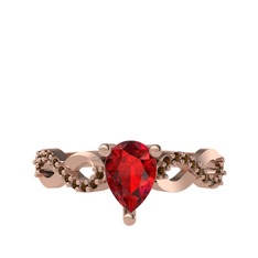 Garnet ve dumanlı kuvars 8 ayar rose altın yüzük