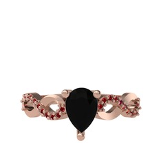 Siyah zirkon ve garnet 14 ayar rose altın yüzük