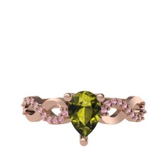 Peridot ve pembe kuvars 14 ayar rose altın yüzük