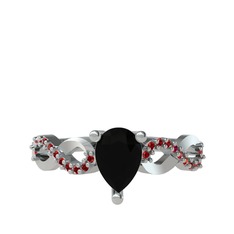 Fern Sonsuzluk Yüzük - Siyah zirkon ve garnet 14 ayar beyaz altın yüzük #w6qors