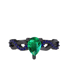 Fern Sonsuzluk Yüzük - Yeşil kuvars ve lab safir 925 ayar siyah rodyum kaplama gümüş yüzük #wkwvhf