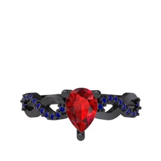Garnet ve lab safir 925 ayar siyah rodyum kaplama gümüş yüzük