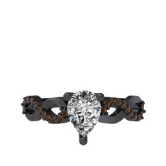 Fern Sonsuzluk Yüzük - Beyaz zirkon ve dumanlı kuvars 925 ayar siyah rodyum kaplama gümüş yüzük #xq2iqq