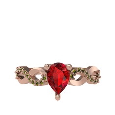 Garnet ve peridot 14 ayar rose altın yüzük