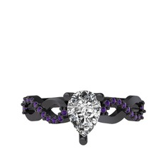 Fern Sonsuzluk Yüzük - Swarovski ve ametist 925 ayar siyah rodyum kaplama gümüş yüzük #ynqdgs