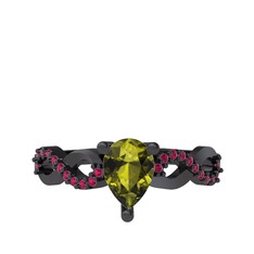 Fern Sonsuzluk Yüzük - Peridot ve rodolit garnet 925 ayar siyah rodyum kaplama gümüş yüzük #yvsq3z