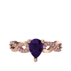 Ametist ve pembe kuvars 8 ayar rose altın yüzük