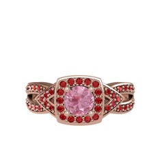 Pembe kuvars ve garnet 14 ayar rose altın yüzük