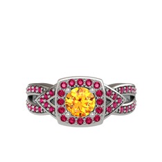 Aurora Yüzük - Sitrin ve rodolit garnet 18 ayar beyaz altın yüzük #11ivlpk