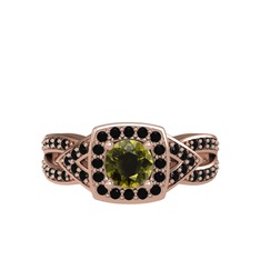 Peridot ve siyah zirkon 18 ayar rose altın yüzük