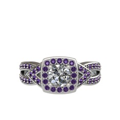 Swarovski ve ametist 8 ayar beyaz altın yüzük