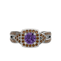 Ametist ve dumanlı kuvars 14 ayar beyaz altın yüzük