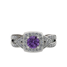 Aurora Yüzük - Ametist ve swarovski 14 ayar beyaz altın yüzük #141c5z