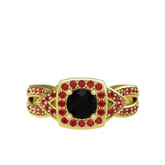 Aurora Yüzük - Siyah zirkon ve garnet 925 ayar altın kaplama gümüş yüzük #14a8gsd