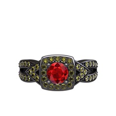 Aurora Yüzük - Garnet ve peridot 925 ayar siyah rodyum kaplama gümüş yüzük #14iidd7