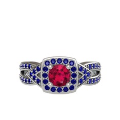 Rodolit garnet ve lab safir 14 ayar beyaz altın yüzük
