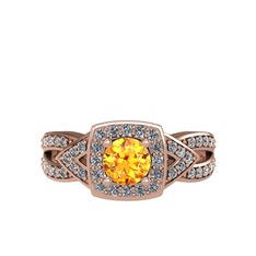 Aurora Yüzük - Sitrin ve pırlanta 14 ayar rose altın yüzük (0.414 karat) #15a7t2p